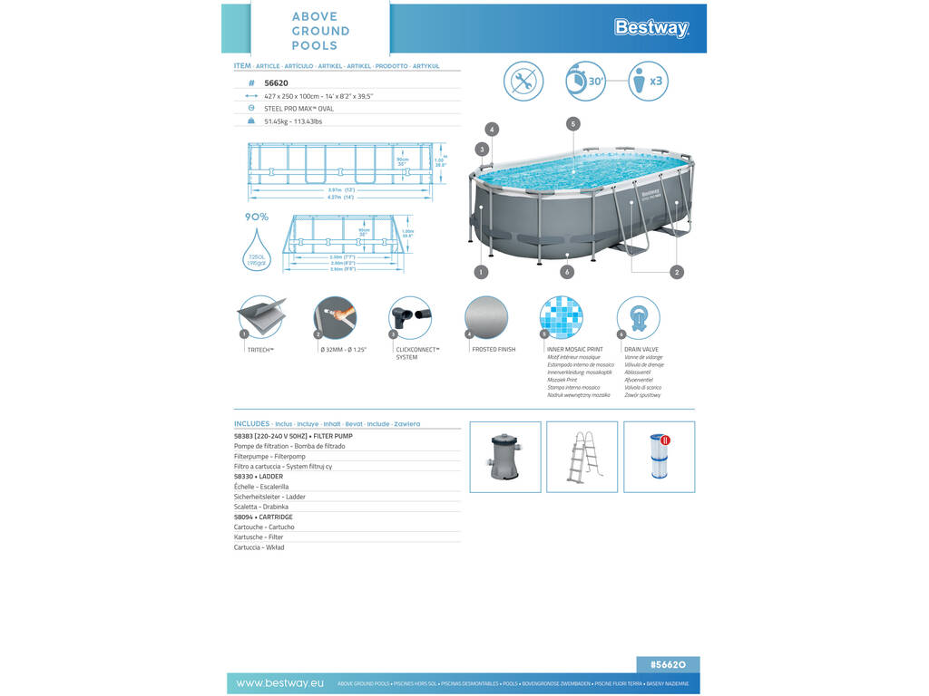 Piscina Fuori terra Power Steel 427x250x100 cm. Bestway 56620