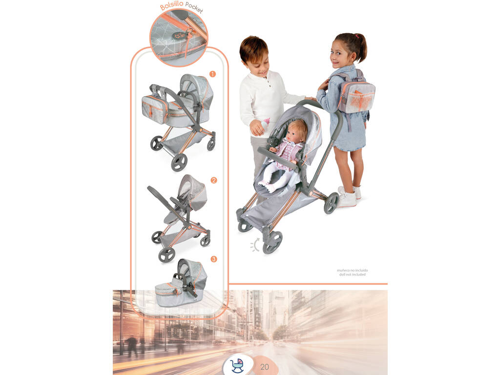 Cityx DeCuevas 81777 Zusammenklappbarer 3-in-1-Puppenwagen