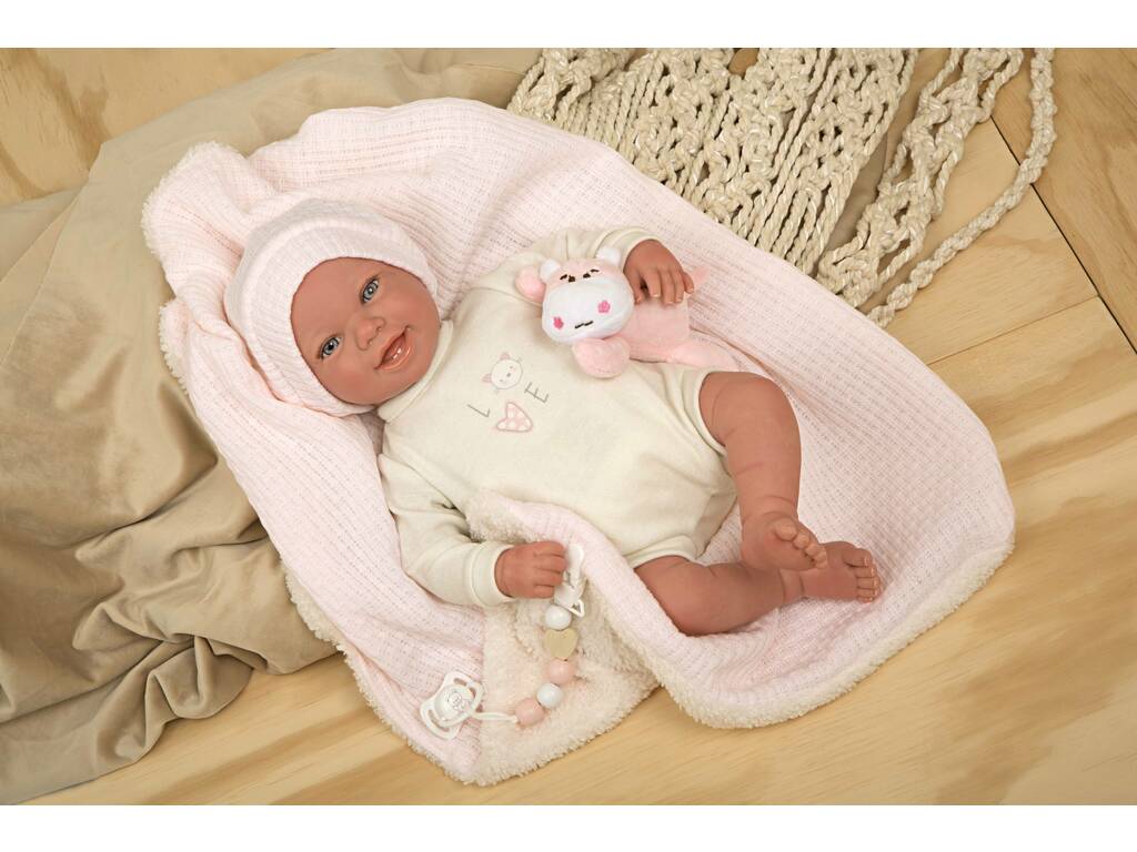 Bambola Bebè Reborn 45 cm. Viviane con coperta e peluche Arias 98147