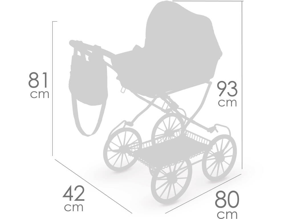 Chariot de poupée pliable vintage avec sac à main