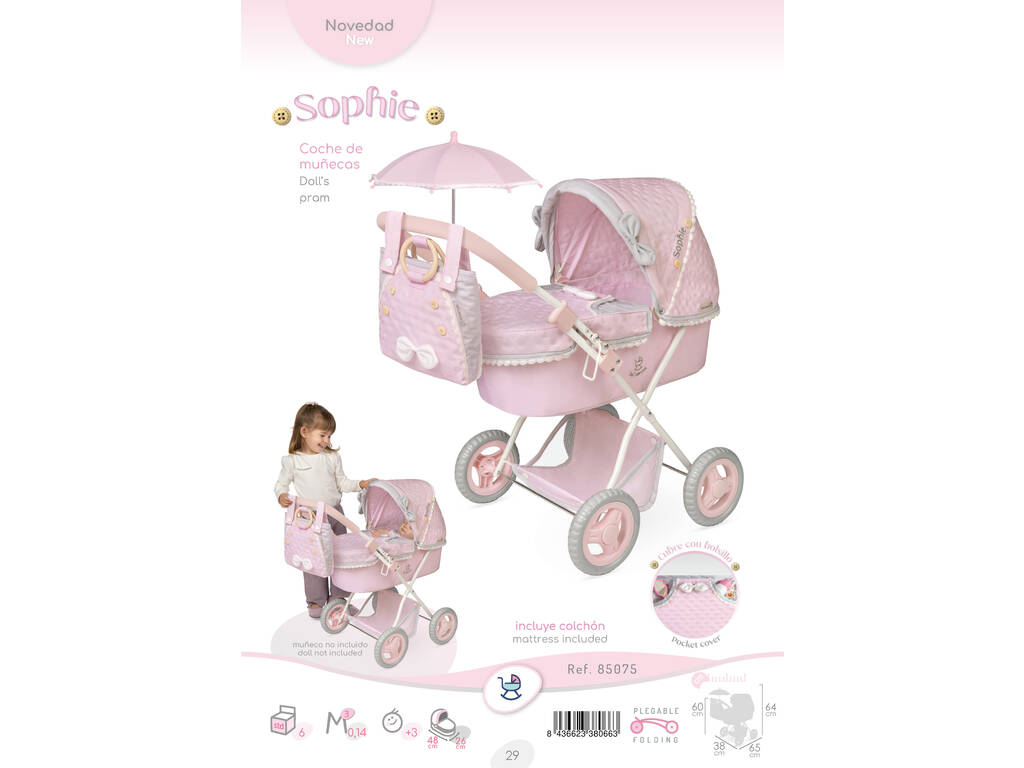 Poussette pliable Sophie avec sac et ombrelle