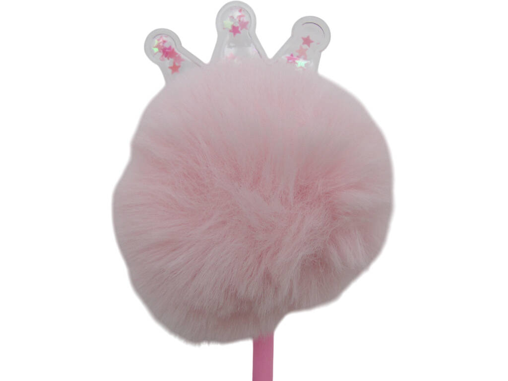 Stylo à bille noir avec pompon et couronne 22 cm